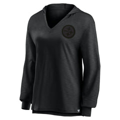 Pittsburgh Steelers Women's Blackout Slub Hoodie V-Neck Long Sleeve T-Shirt outlet