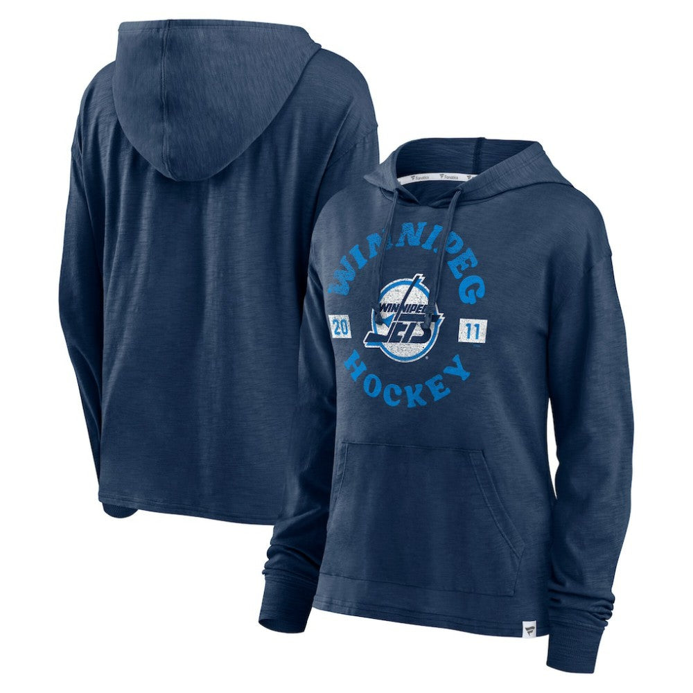 Winnipeg Jets Fanatics Women's Faded Pullover Hoodie - Heather Navy Hoodies