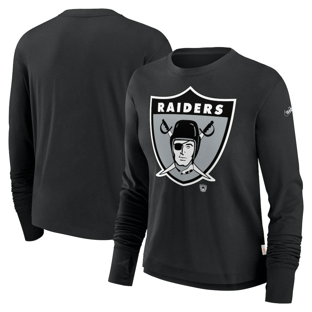 Las Vegas Raiders Women's Large Logo Cropped Long Sleeve Fashion T-Shirt - Black discount