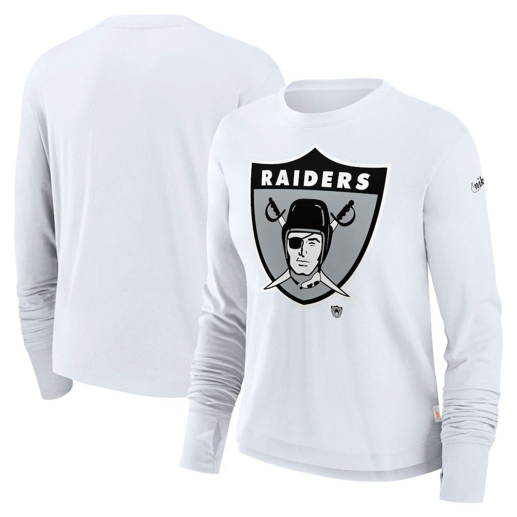 Las Vegas Raiders Women's Large Logo Cropped Long Sleeve Fashion T-Shirt - White on sale