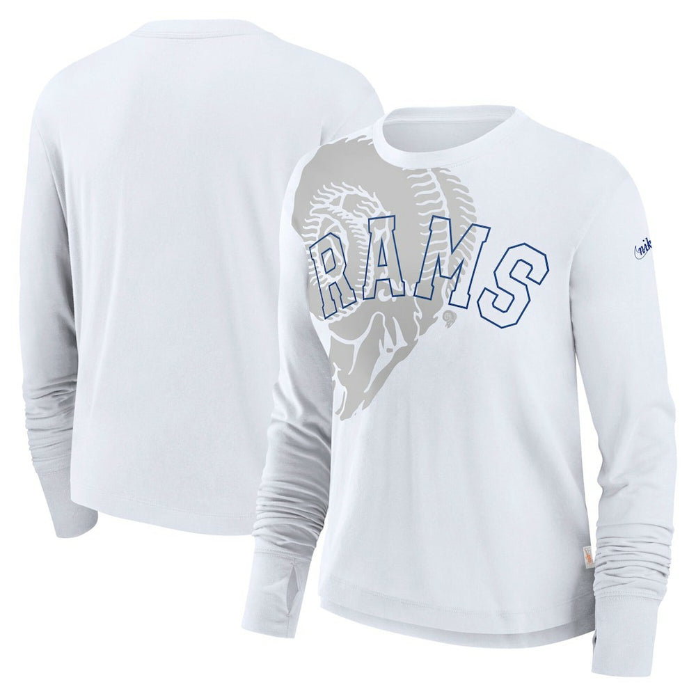 Los Angeles Rams Women's Layered Logo Cropped Long Sleeve Fashion T-Shirt - White for sale