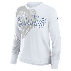 Los Angeles Rams Women's Layered Logo Cropped Long Sleeve Fashion T-Shirt - White for sale