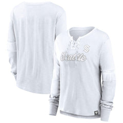 Seattle Kraken Fanatics Women's White Out Lace-Up Fashion Long Sleeve T-Shirt T-shirts