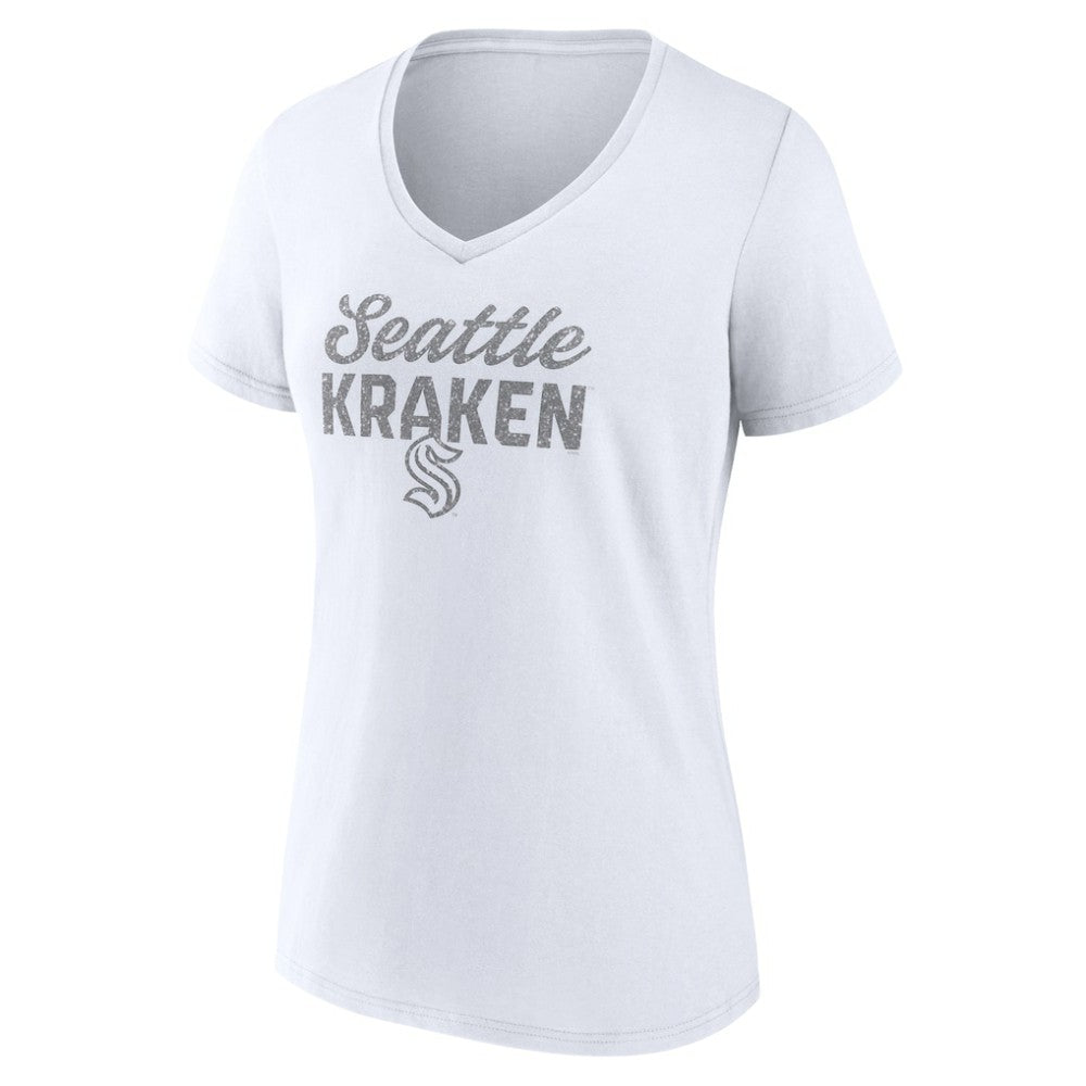 Seattle Kraken Fanatics Women's White Out V-Neck T-Shirt T-shirts