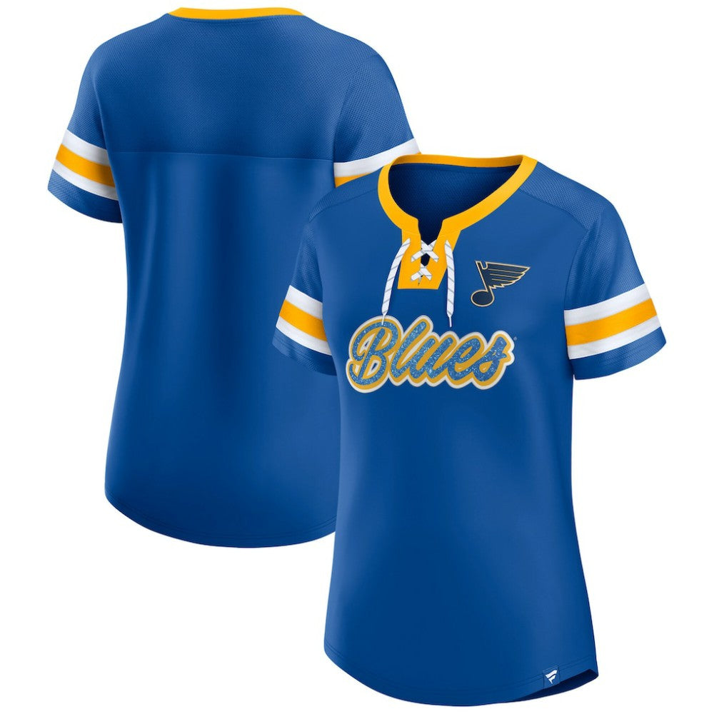 St. Louis Blues Fanatics Women's Iconic Athena Lace-Up T-Shirt - Blue T-shirts