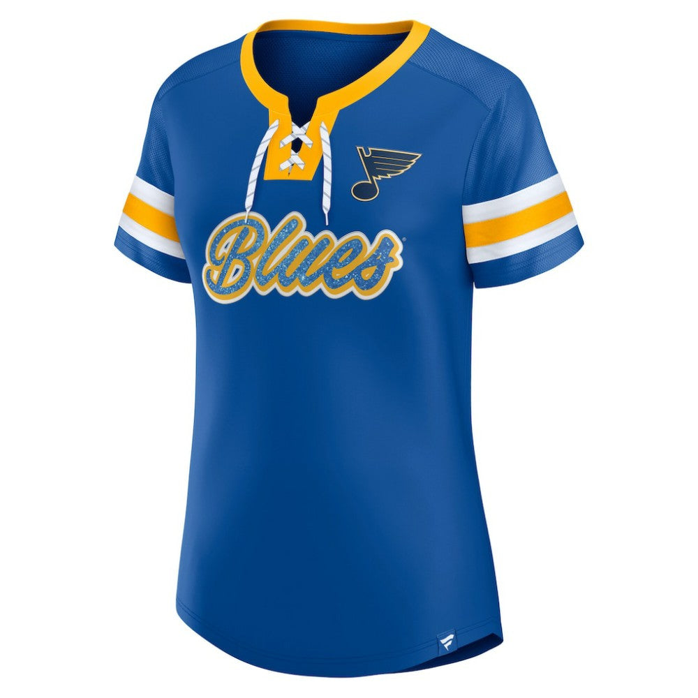St. Louis Blues Fanatics Women's Iconic Athena Lace-Up T-Shirt - Blue T-shirts