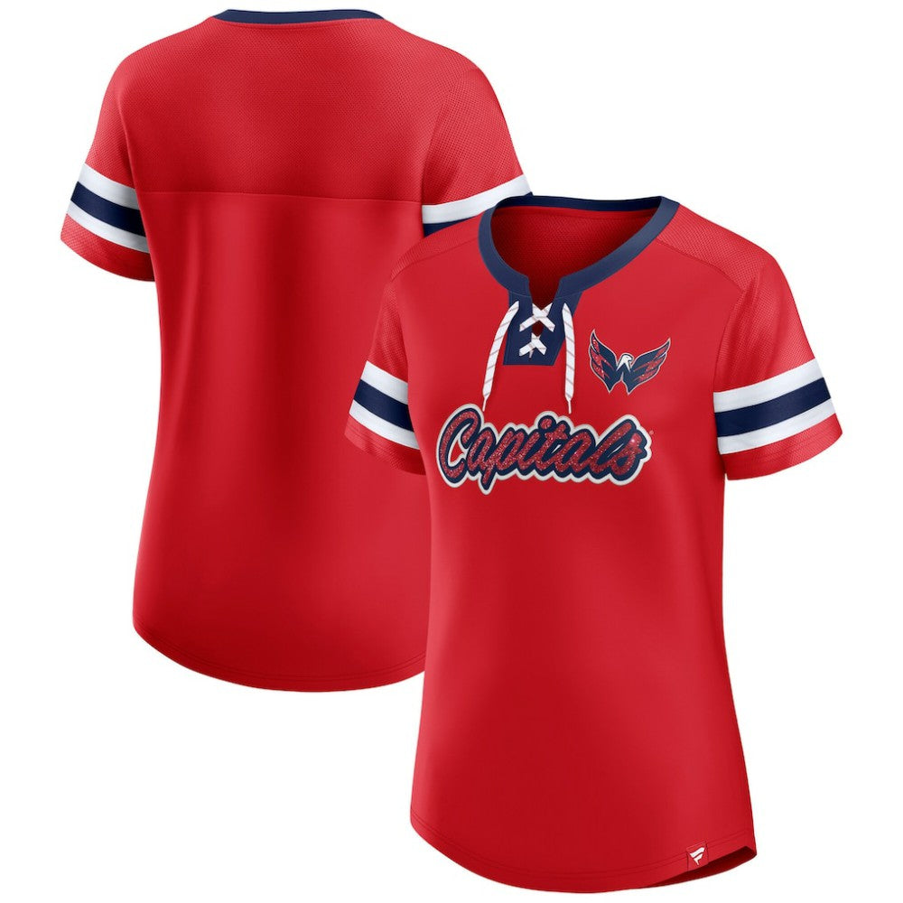 Washington Capitals Fanatics Women's Iconic Athena Lace-Up T-Shirt - Red T-shirts