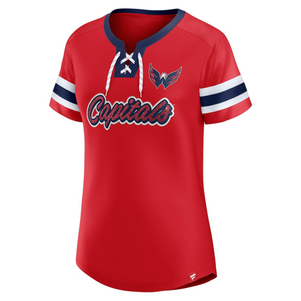 Washington Capitals Fanatics Women's Iconic Athena Lace-Up T-Shirt - Red T-shirts