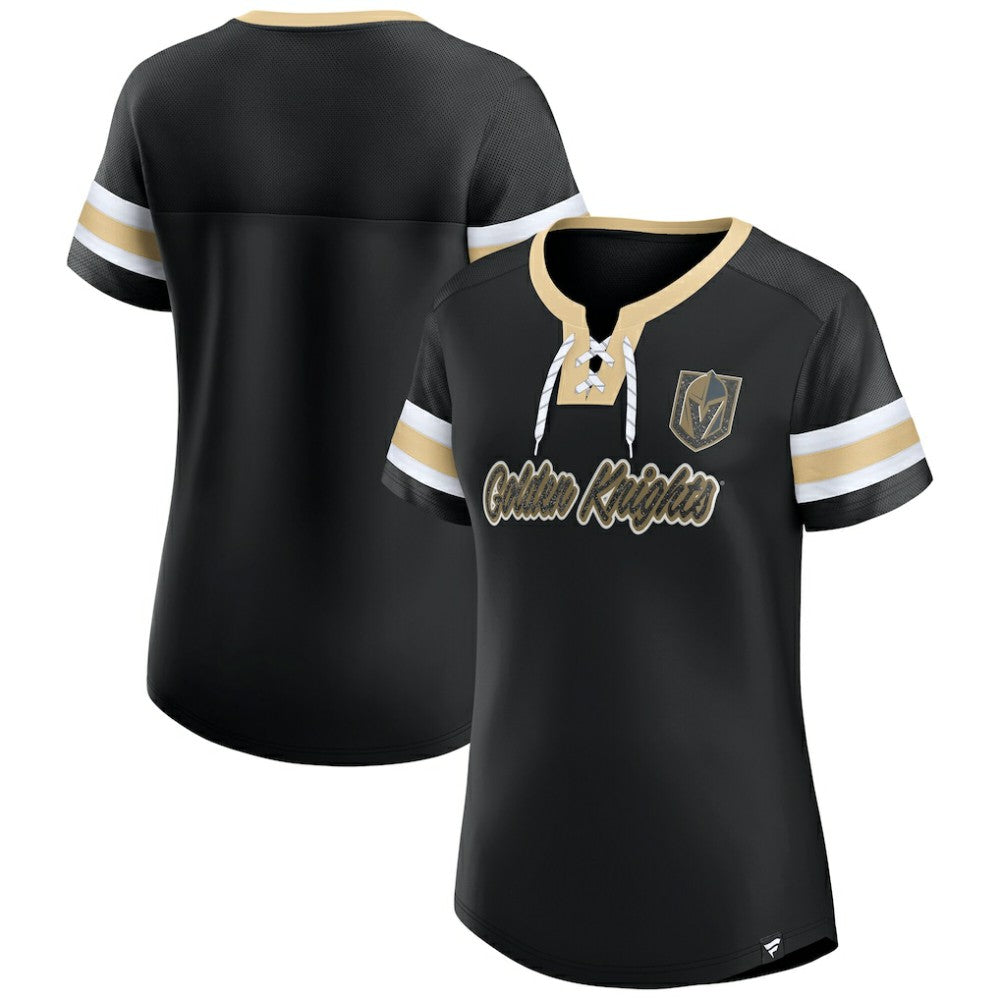 Vegas Golden Knights Fanatics Women's Iconic Athena Lace-Up T-Shirt - Black T-shirts