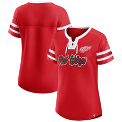 Detroit Red Wings Fanatics Women's Iconic Athena Lace-Up T-Shirt - Red T-shirts