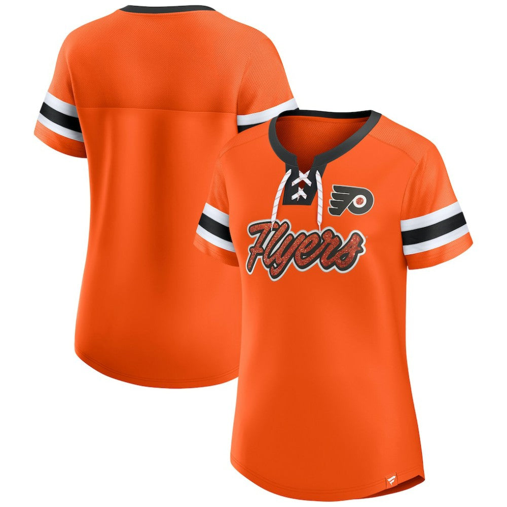 Philadelphia Flyers Fanatics Women's Iconic Athena Lace-Up T-Shirt - Orange T-shirts