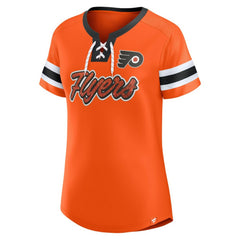 Philadelphia Flyers Fanatics Women's Iconic Athena Lace-Up T-Shirt - Orange T-shirts