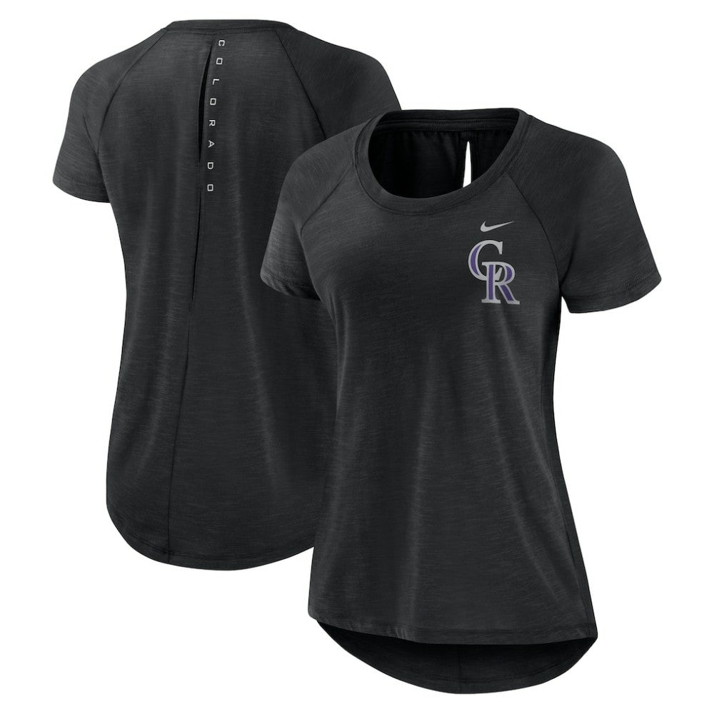 Colorado Rockies Women's Summer Breeze Raglan Fashion T-Shirt Heather Black