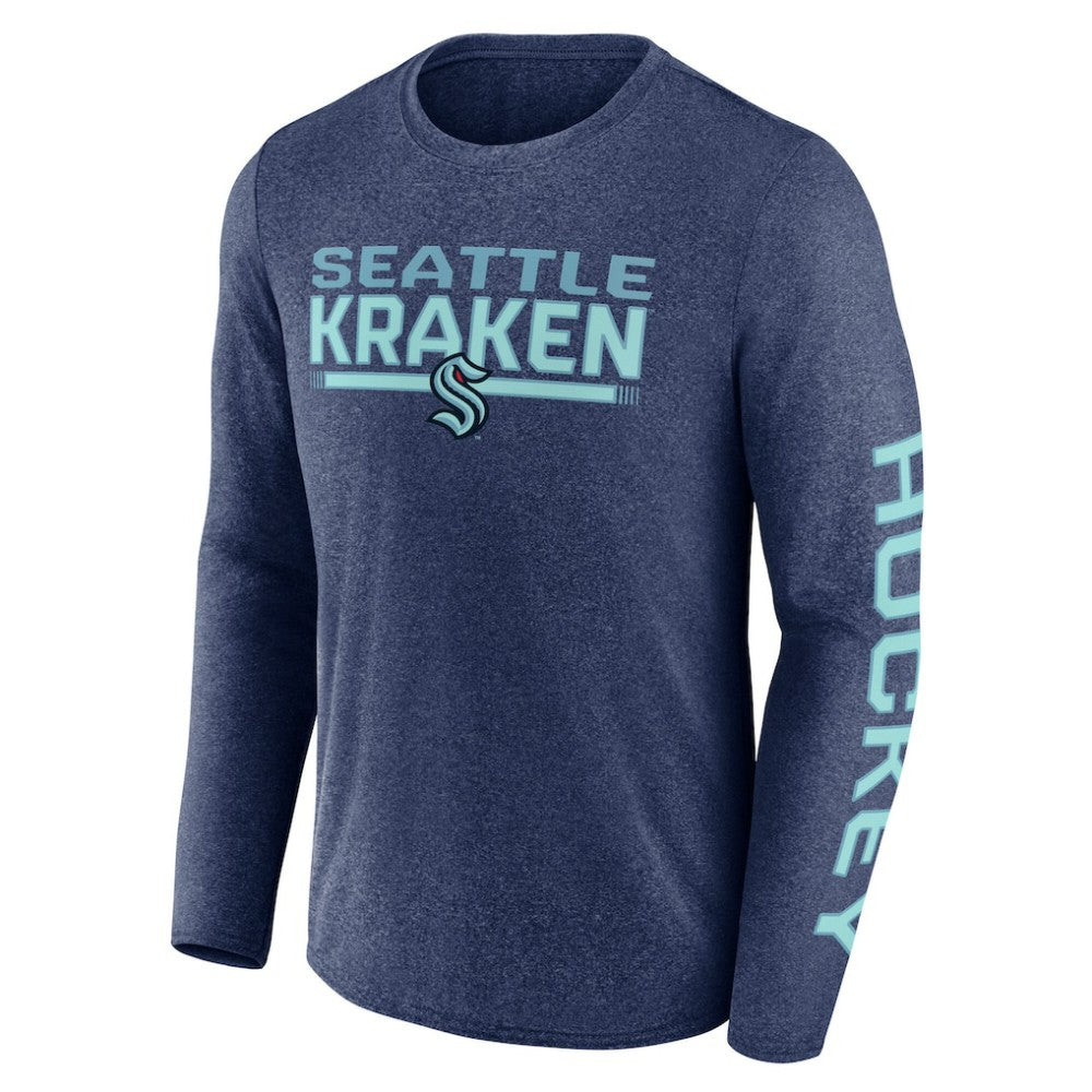 Seattle Kraken Fanatics Sweep Iconic Synthetic Long Sleeve T-Shirt - Heather Deep Sea Blue T-shirts