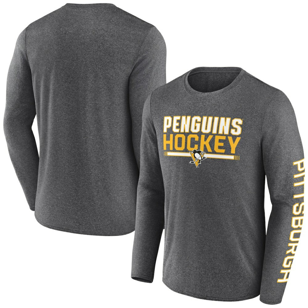 Pittsburgh Penguins Fanatics Sweep Iconic Synthetic Long Sleeve T-Shirt - Heather Charcoal T-shirts