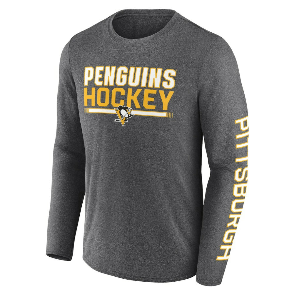 Pittsburgh Penguins Fanatics Sweep Iconic Synthetic Long Sleeve T-Shirt - Heather Charcoal T-shirts