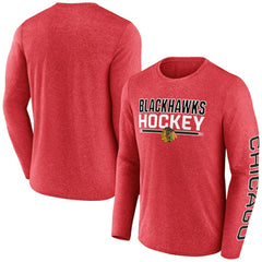 Chicago Blackhawks Fanatics Sweep Iconic Synthetic Long Sleeve T-Shirt - Heather Red T-shirts
