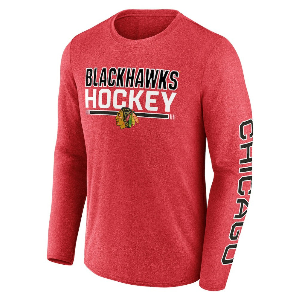 Chicago Blackhawks Fanatics Sweep Iconic Synthetic Long Sleeve T-Shirt - Heather Red T-shirts