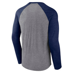 Seattle Kraken Fanatics Goal Crease Raglan Tri-Blend Long Sleeve T-Shirt - Heather Gray/Heather Deep Sea Blue T-shirts