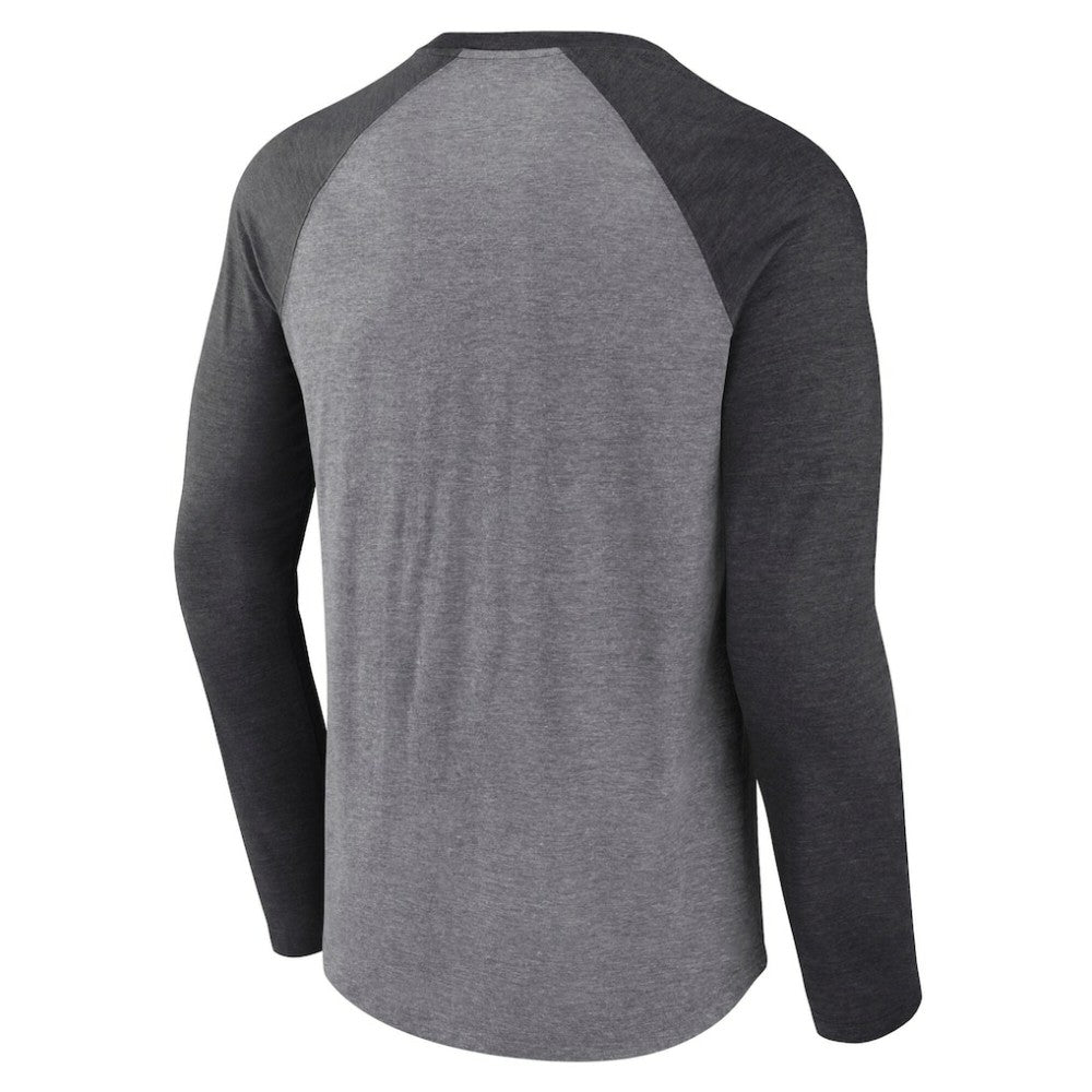 Boston Bruins Fanatics Goal Crease Raglan Tri-Blend Long Sleeve T-Shirt - Heather Gray/Heather Charcoal T-shirts