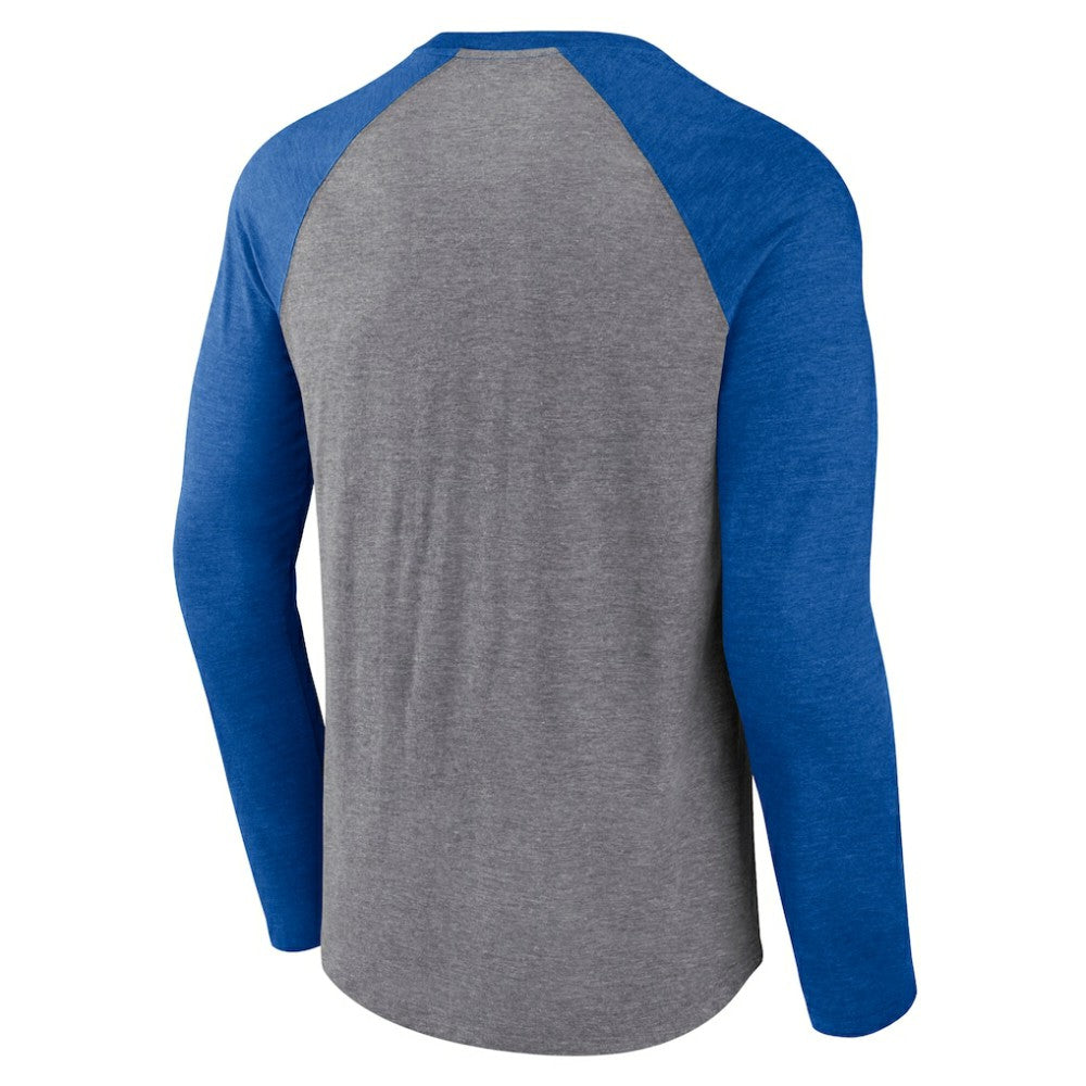 St. Louis Blues Fanatics Goal Crease Raglan Tri-Blend Long Sleeve T-Shirt - Heather Gray/Heather Blue T-shirts