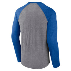St. Louis Blues Fanatics Goal Crease Raglan Tri-Blend Long Sleeve T-Shirt - Heather Gray/Heather Blue T-shirts