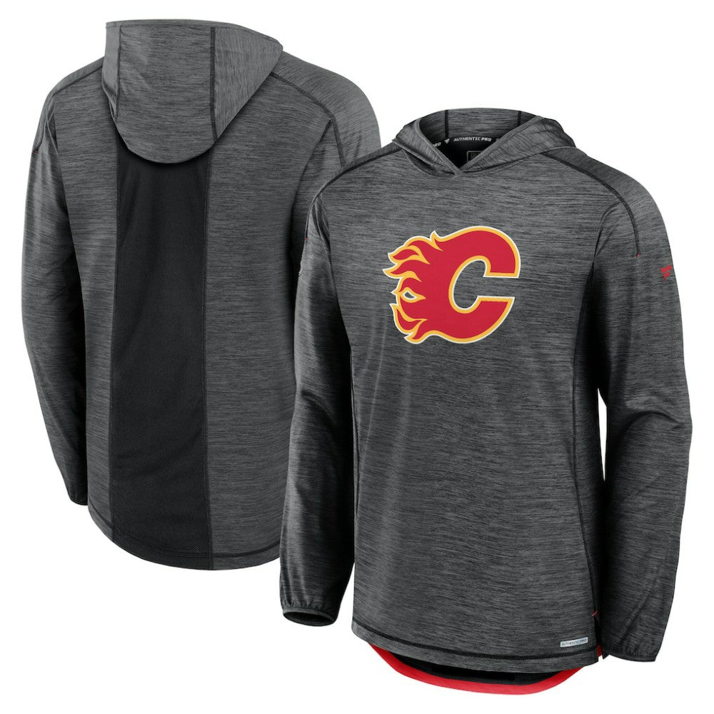 Calgary Flames Fanatics Authentic Pro Rink Pullover Hoodie - Heather Charcoal Hoodies