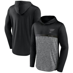 St. Louis Blues Fanatics Iconic Defender Pullover Hoodie - Black/Heather Charcoal Hoodies