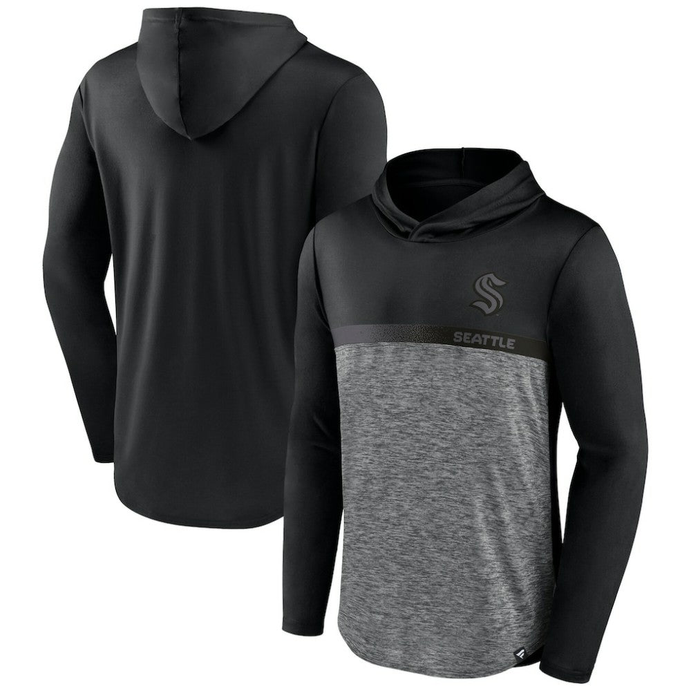 Seattle Kraken Fanatics Iconic Defender Pullover Hoodie - Black/Heather Charcoal Hoodies
