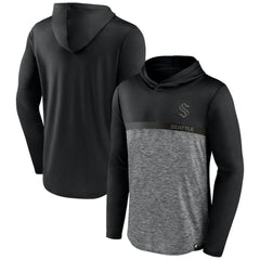 Seattle Kraken Fanatics Iconic Defender Pullover Hoodie - Black/Heather Charcoal Hoodies