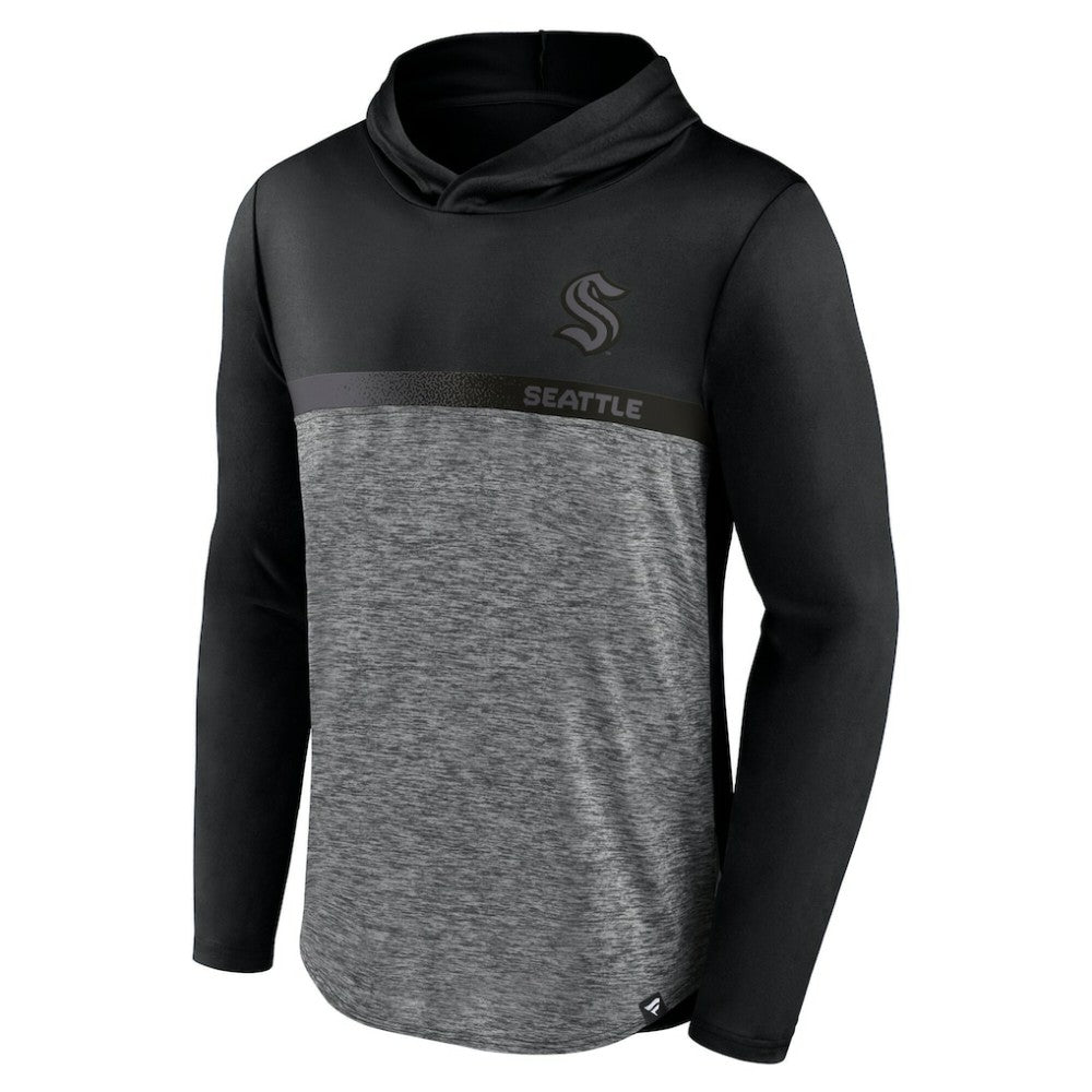 Seattle Kraken Fanatics Iconic Defender Pullover Hoodie - Black/Heather Charcoal Hoodies