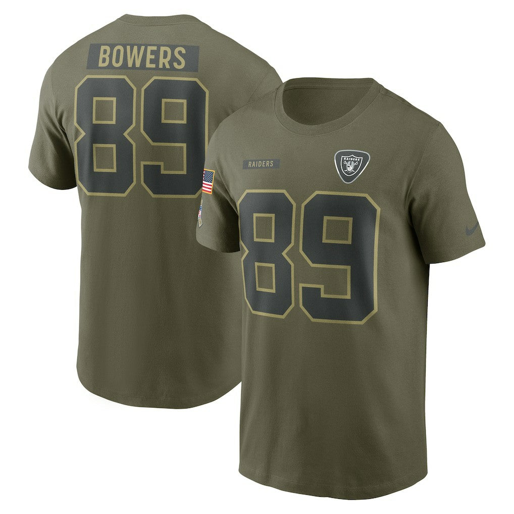 Brock Bowers Las Vegas Raiders 2025 Salute to Service Name & Number T-Shirt - Olive online