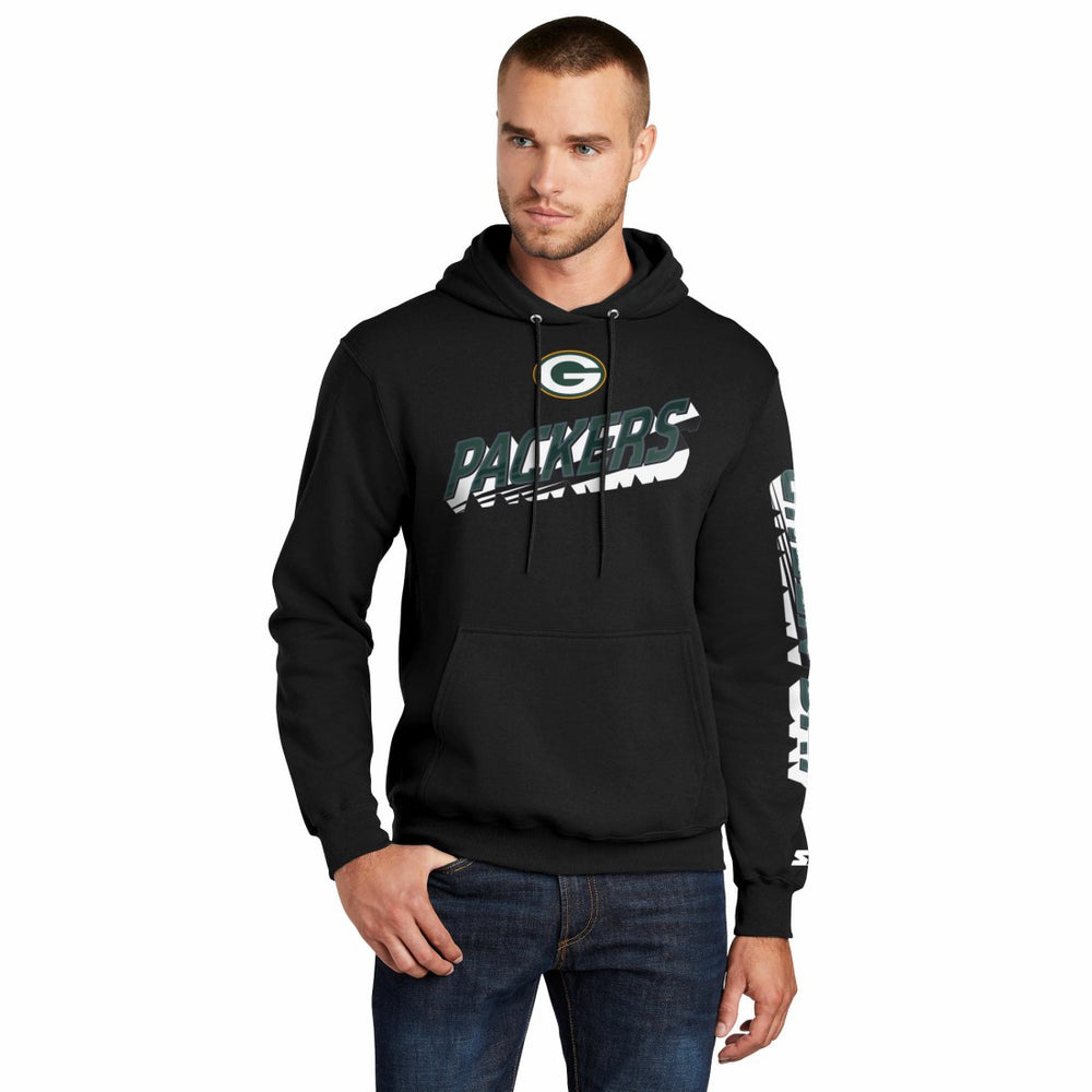 Green Bay Packers Starter Wordmark Logo Pullover Hoodie - Black discount