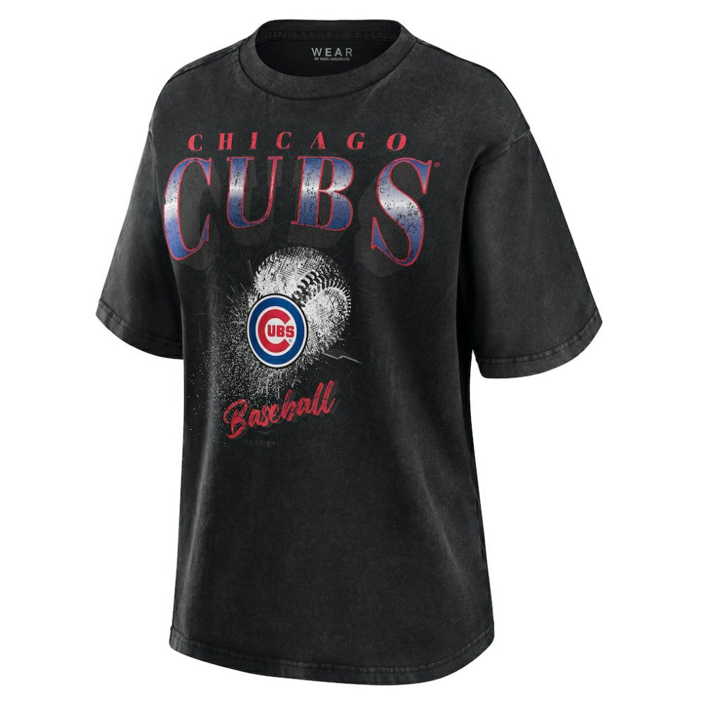 Chicago Cubs WEAR by Erin Andrews Women's Oversized Boyfriend T-Shirt Charcoal