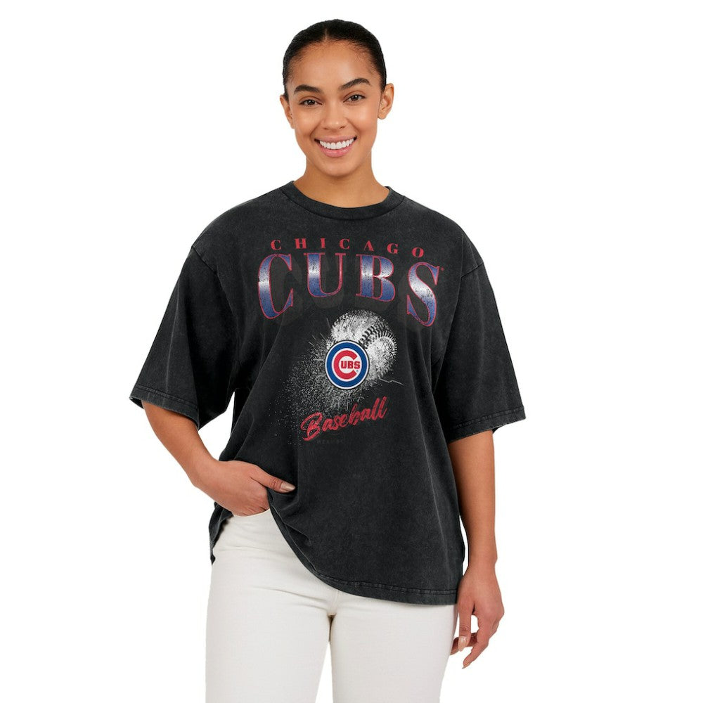 Chicago Cubs WEAR by Erin Andrews Women's Oversized Boyfriend T-Shirt Charcoal