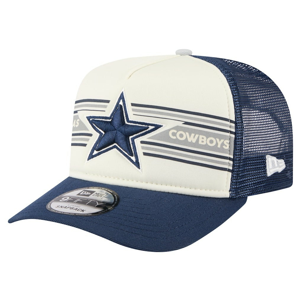 Dallas Cowboys New Era Youth Banner A-Frame 9FIFTY Trucker Snapback Hat - Cream/Navy for sale