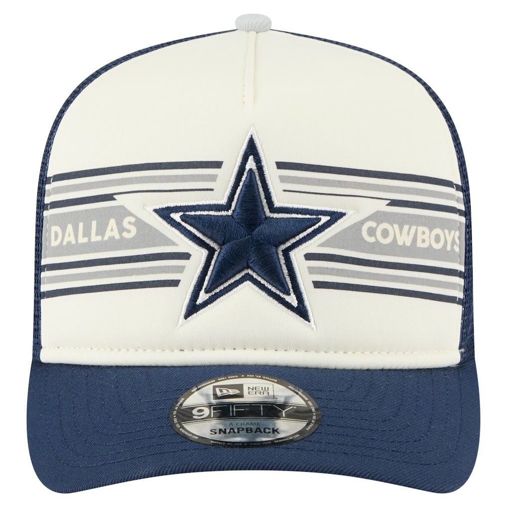 Dallas Cowboys New Era Youth Banner A-Frame 9FIFTY Trucker Snapback Hat - Cream/Navy for sale
