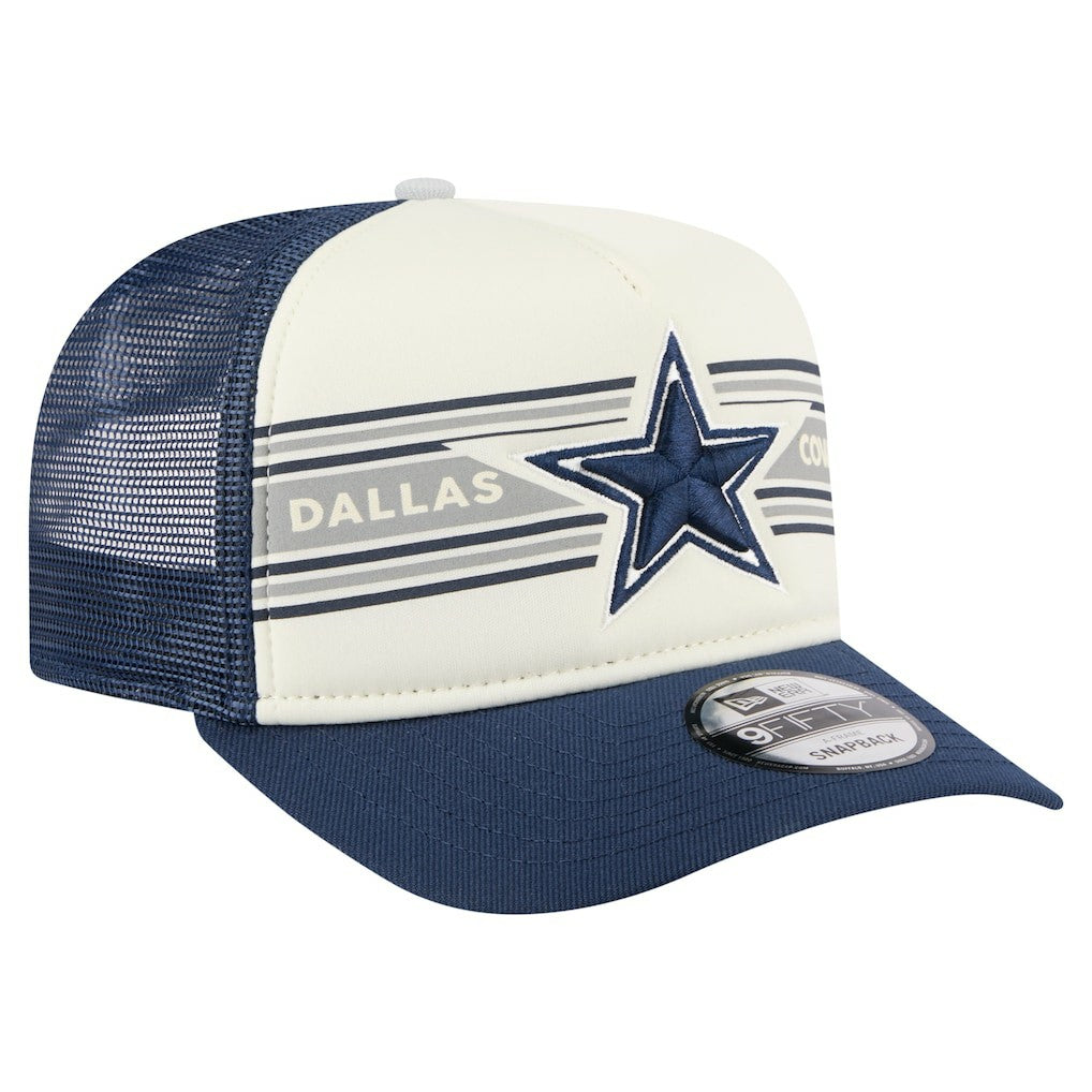 Dallas Cowboys New Era Youth Banner A-Frame 9FIFTY Trucker Snapback Hat - Cream/Navy for sale