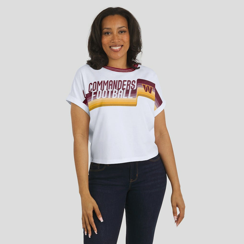 Washington Commanders WEAR by Erin Andrews Women's Cropped Center Stripe Dolman T-Shirt - White outlet