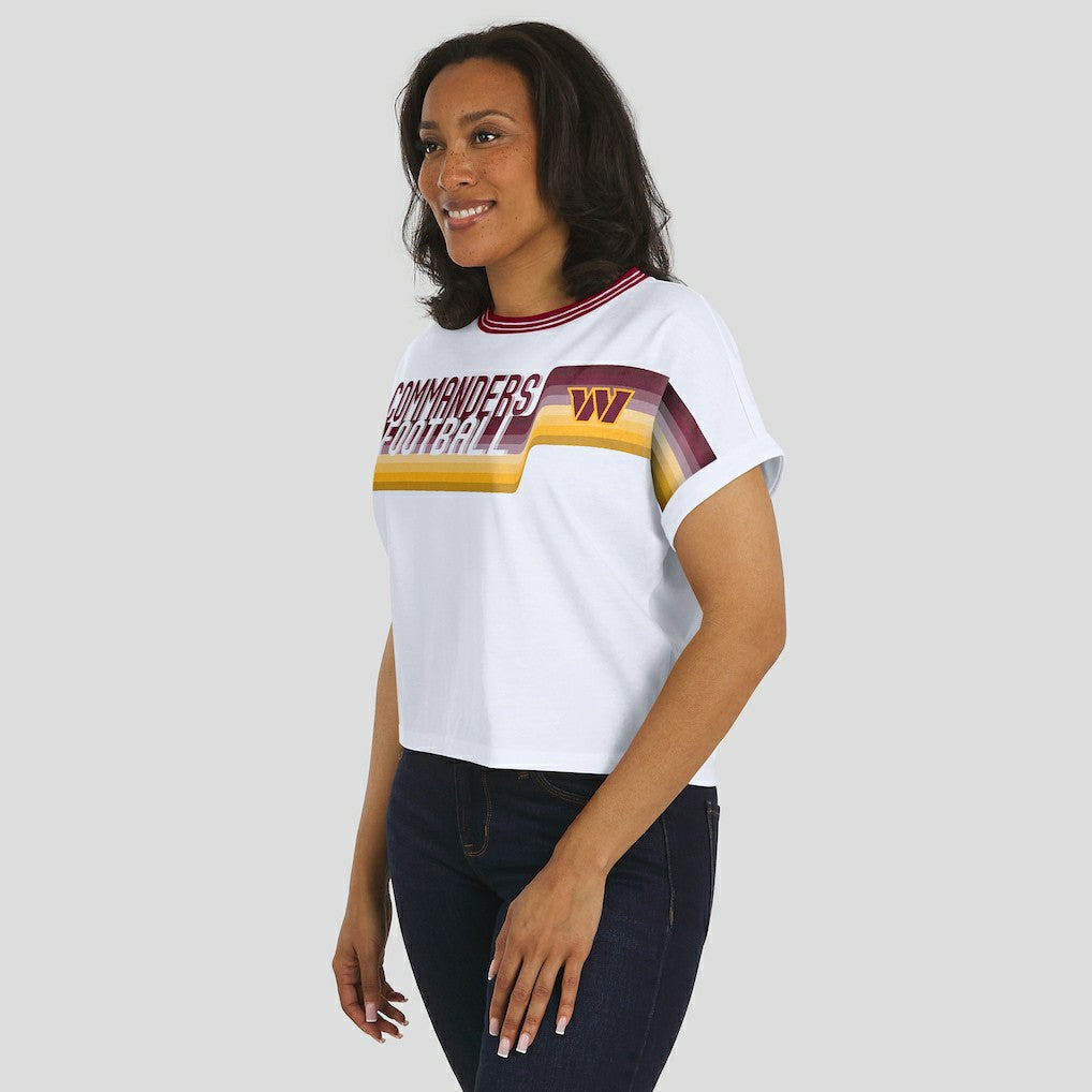Washington Commanders WEAR by Erin Andrews Women's Cropped Center Stripe Dolman T-Shirt - White outlet
