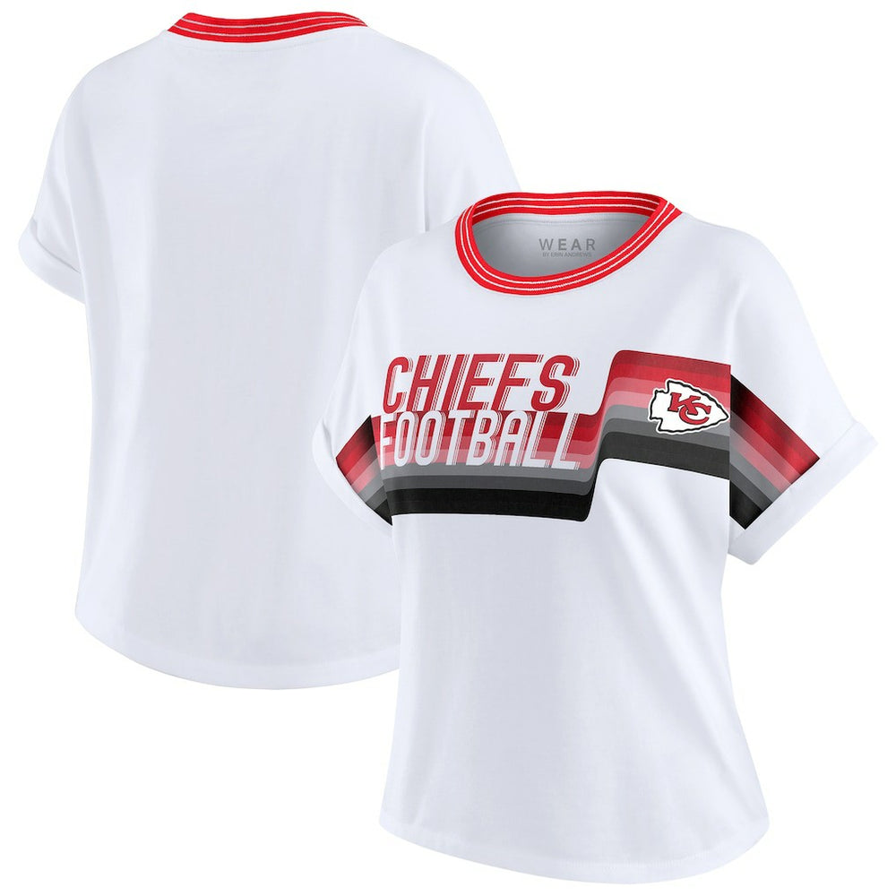 Kansas City Chiefs WEAR by Erin Andrews Women's Cropped Center Stripe Dolman T-Shirt - White sale