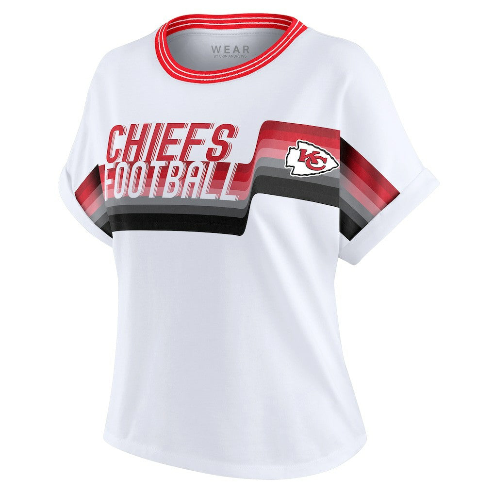 Kansas City Chiefs WEAR by Erin Andrews Women's Cropped Center Stripe Dolman T-Shirt - White sale