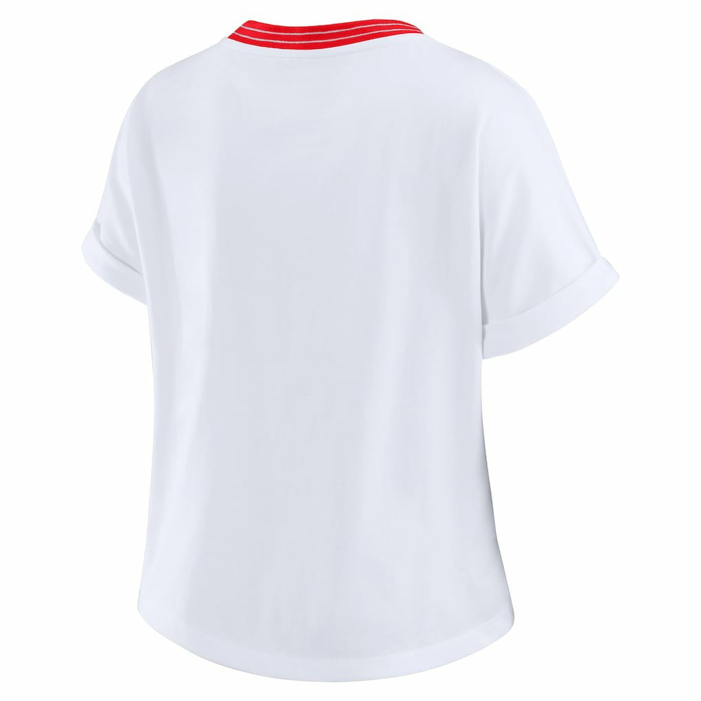 Kansas City Chiefs WEAR by Erin Andrews Women's Cropped Center Stripe Dolman T-Shirt - White sale
