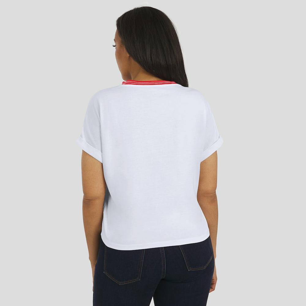 Kansas City Chiefs WEAR by Erin Andrews Women's Cropped Center Stripe Dolman T-Shirt - White sale