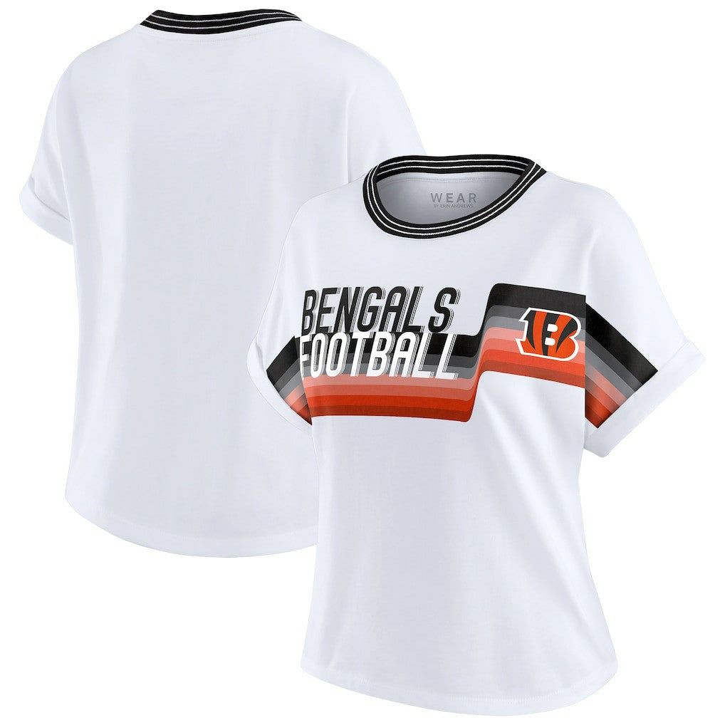 Cincinnati Bengals WEAR by Erin Andrews Women's Cropped Center Stripe Dolman T-Shirt - White online