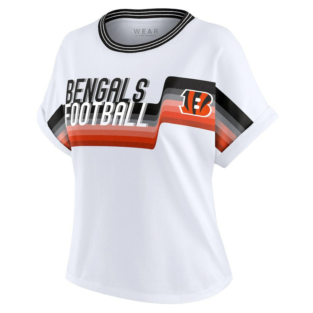 Cincinnati Bengals WEAR by Erin Andrews Women's Cropped Center Stripe Dolman T-Shirt - White online