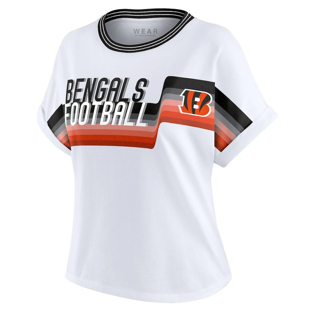 Cincinnati Bengals WEAR by Erin Andrews Women's Cropped Center Stripe Dolman T-Shirt - White online