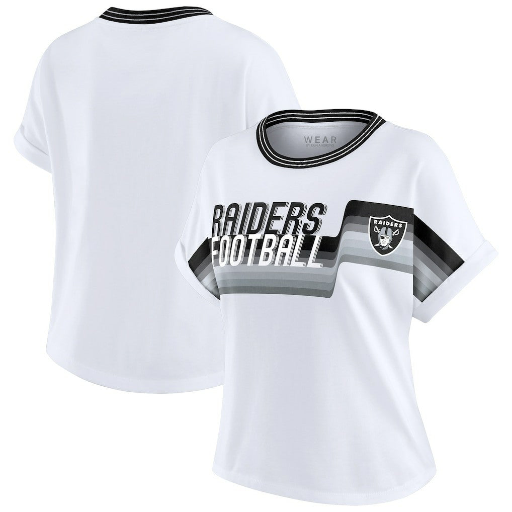 Las Vegas Raiders WEAR by Erin Andrews Women's Cropped Center Stripe Dolman T-Shirt - White sale