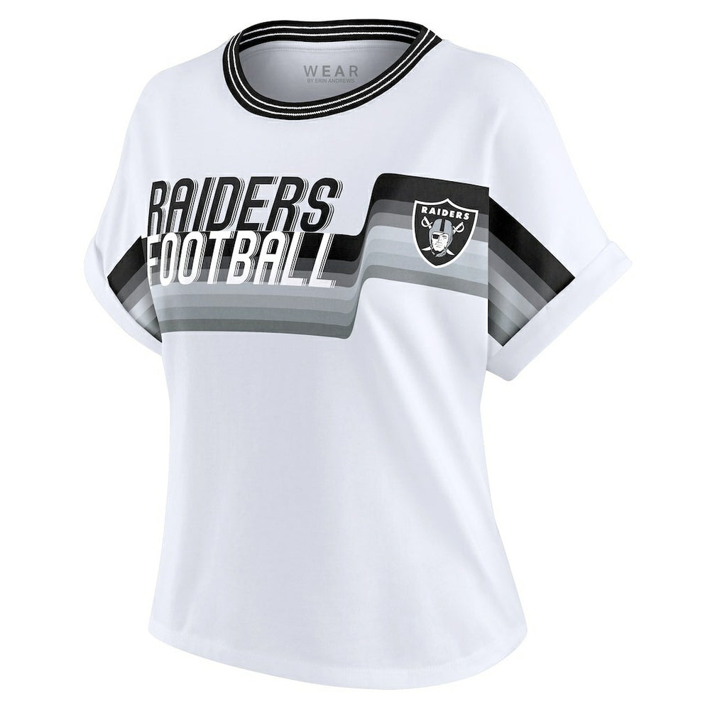Las Vegas Raiders WEAR by Erin Andrews Women's Cropped Center Stripe Dolman T-Shirt - White sale