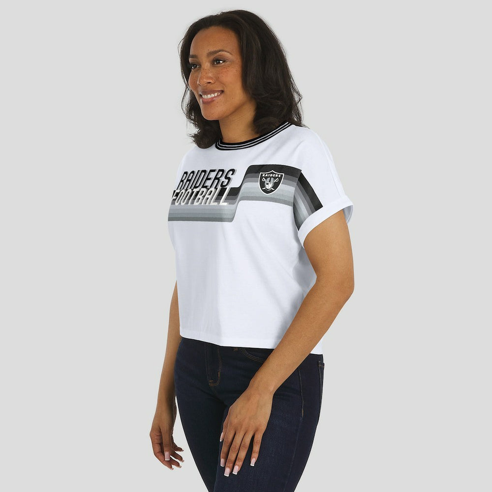 Las Vegas Raiders WEAR by Erin Andrews Women's Cropped Center Stripe Dolman T-Shirt - White sale
